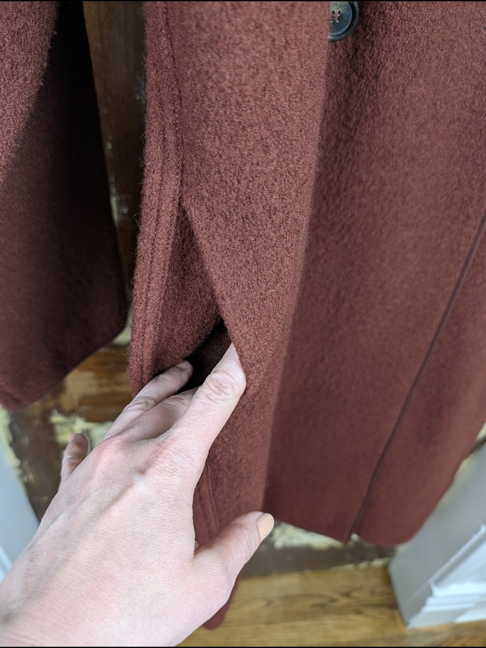 Wilfred Charlize 100% Merino Wool Long Coat Rust Large Aritzia Minimalist - Picture 11 of 14